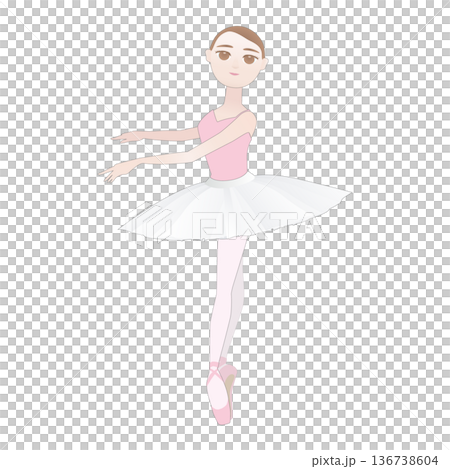 可愛いバレリーナのイラスト_ヴァリエーションのリハーサル_ポアント_チュチュ 136738604