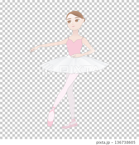 可愛いバレリーナのイラスト_ヴァリエーションのリハーサル_ポアント_チュチュ 136738605