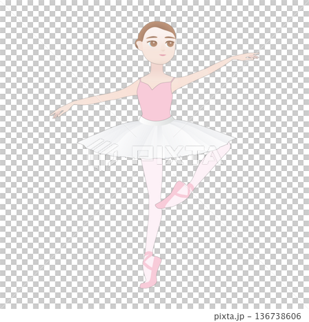 可愛いバレリーナのイラスト_ヴァリエーションのリハーサル_ポアント_チュチュ 136738606
