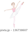 可愛いバレリーナのイラスト_ヴァリエーションのリハーサル_ポアント_チュチュ 136738607