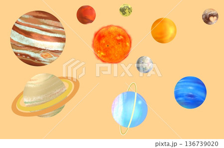 占星術10天体のポップなイラスト（黄系） 136739020
