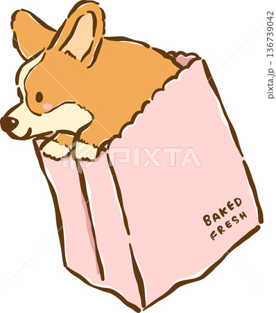 Cute Corgi Peeking From Bag Cartoon Hand Drawn, Bread Loaf Dog Cute Corgi Peeking From Bag Cartoon Hand Drawn, Bread Loaf Dog 136739042