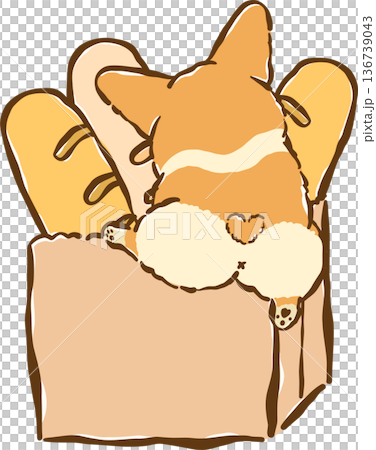 Cute Corgi Butt Climbing into Bread Bag Cartoon Hand Drawn, Bread Loaf Dog 136739043