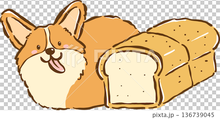 Cute Corgi Dog and Bread Loaf Cartoon Hand Drawn 136739045