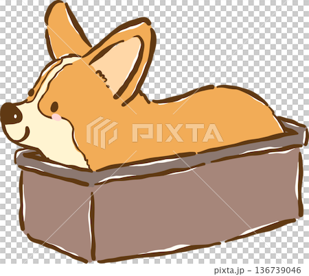 Corgi Dog in a Baking Tin Box Cartoon Hand Drawn, Bread Loaf Dog 136739046