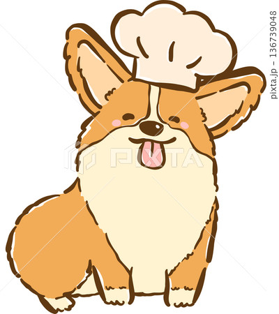 Cute Corgi with Chef Hat Cartoon Hand Drawn, Bread Loaf Dog 136739048