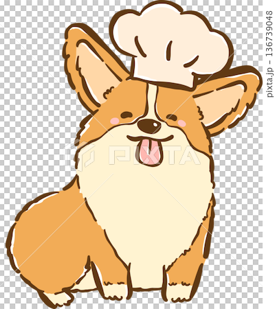 Cute Corgi with Chef Hat Cartoon Hand Drawn, Bread Loaf Dog 136739048