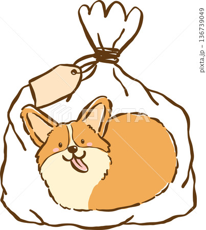 Cute Corgi Bread Loaf Dog in a Bag Cartoon Hand Drawn 136739049
