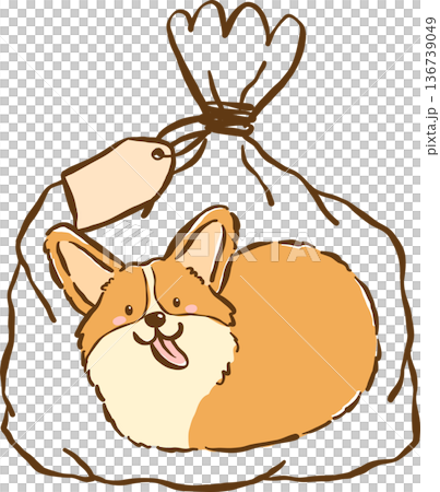 Cute Corgi Bread Loaf Dog in a Bag Cartoon Hand Drawn 136739049