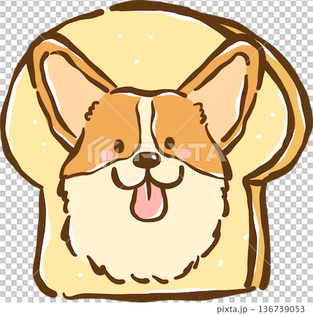 Cute Corgi Face on Bread Toast Cartoon Hand Drawn, Bread Loaf Dog 136739053