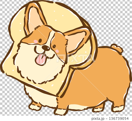 Cute Corgi in Bread Toast Cartoon Hand Drawn, Bread Loaf Dog Cute Corgi in Bread Toast Cartoon Hand Drawn, Bread Loaf Dog 136739054