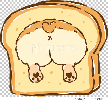 Cute Corgi Butt on Toast Bread Cartoon Hand Drawn, Bread Loaf Dog 136739058