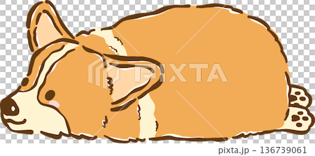Cute Corgi Bread Loaf Dog Lying Cartoon Hand Drawn 136739061