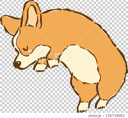 Sleeping Corgi Bread Loaf Dog Croissant Shape Cartoon Hand Drawn 136739062