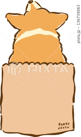 Kawaii Corgi Bread Loaf Dog in a Paper Bag Cartoon Hand Drawn 136739063