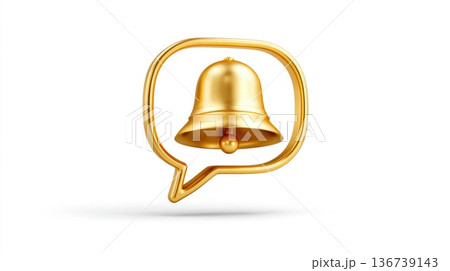 Golden notification bell inside speech bubble communication alert concept 136739143