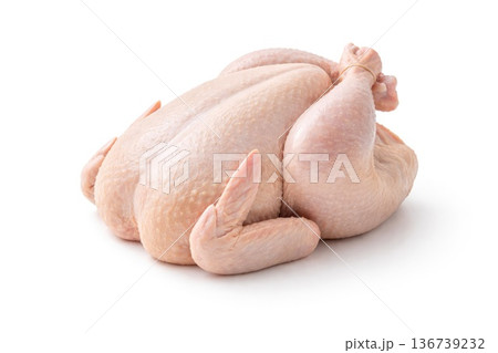 Raw whole chicken isolated on white background studio shot 136739232