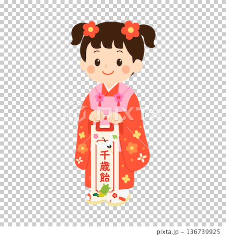 七五三、着物姿の女の子 136739925