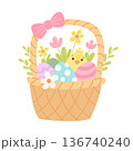 Basket with Easter eggs. Happy Easter cute colorful vector illustration. Springtime holiday gift. 136740240