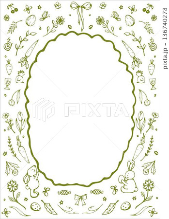 Whimsical Happy Easter and Spring Frame with cute Bunny 136740278