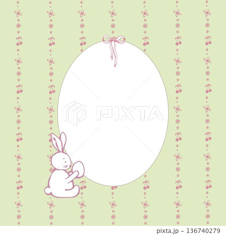 Whimsical Happy Easter and Spring Frame with cute Bunny 136740279