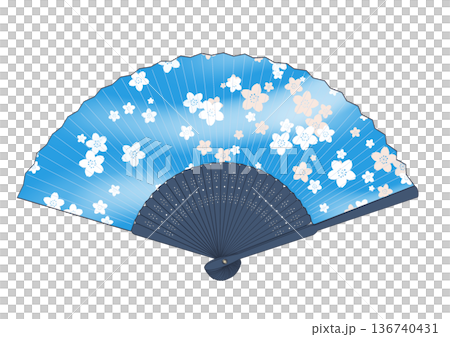 夜晚櫻花盛開的折扇插圖 夜晚櫻花盛開的折扇插圖 136740431