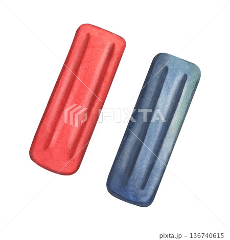 Pieces of colorful wax modeling clay. Hand-painted watercolor illustration isolated on white background. Perfect for kids design, art class materials, education projects, packaging, nursery branding 136740615