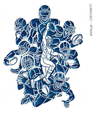 American Football Sport Players Mix Action Graphic Vector 136740677