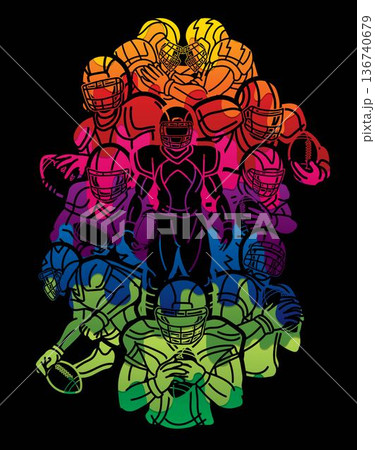 American Football Sport Players Mix Action Graphic Vector 136740679