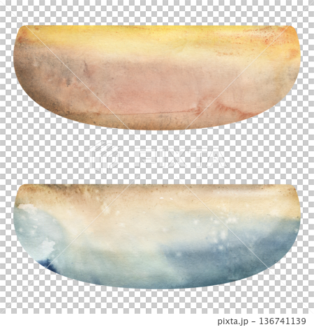 Minimal ceramic pot, terracotta clay bowl with shiny raku style glaze. Isolated illustration hand drawn in watercolor. Home decor, product mockups, sustainable design projects, plant care visuals. 136741139