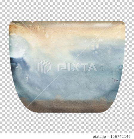 Decorative glazed ceramic planter with soft reflections, texture and minimal form, seashore tones. Isolated illustration hand drawn in watercolor. Botanical decor, modern interiors, florist marketing 136741143