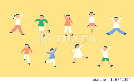 元気に体を動かす子供たちのイラストセット 136741394