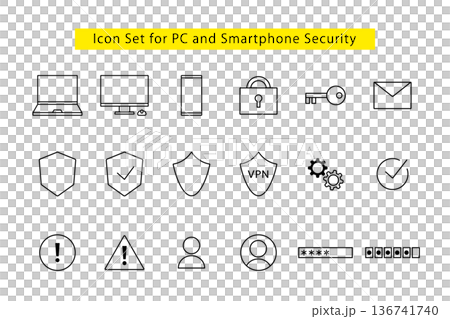 與電腦和智慧型手機安全相關的圖示集 136741740