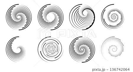 Modern Circular Line Tech Rings Set with Concentric Rotating Geometric Frames Abstract Round Shapes EPS Vector Pack 136742064