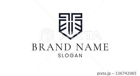 Modern Shield Logo Template with Minimal Geometric Monogram Emblem Branding Identity EPS Vector Design 136742065