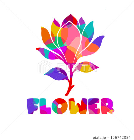 Colorful flower on a white background. Hand drawn. Not AI, vector illustration 136742084