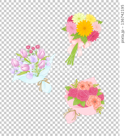 カラフルなブーケ 花のイラストセット カラフルなブーケ 花のイラストセット 136742195