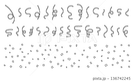 モノトーン 誕生日・イベントに使える紙吹雪とスパイラルリボンのイラストセット モノトーン 誕生日・イベントに使える紙吹雪とスパイラルリボンのイラストセット 136742245