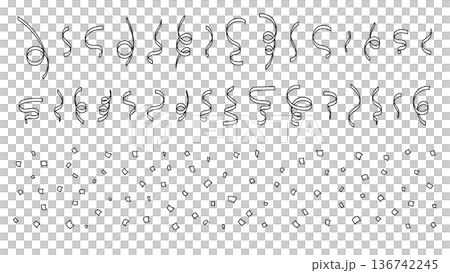 モノトーン 誕生日・イベントに使える紙吹雪とスパイラルリボンのイラストセット モノトーン 誕生日・イベントに使える紙吹雪とスパイラルリボンのイラストセット 136742245