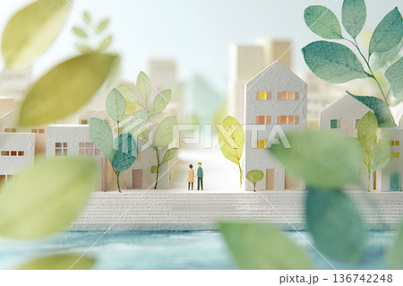 高齢者に優しい安心安全な街づくり風景 136742248