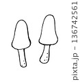 Hand Drawn Mushrooms Outline Illustration Minimal Style 136742561