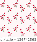 Seamless Red Berry Floral Pattern with Green Leaves 136742563