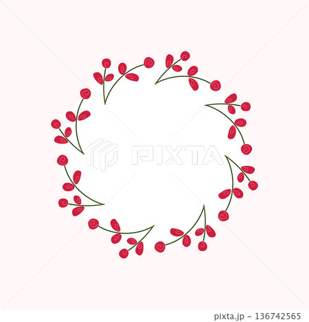 Red Berry Wreath Illustration Decorative Botanical Circle Frame 136742565