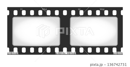 Double film strip frame template with two empty slots, vintage cinema reel with vignette overlay effect. Modern retro vector illustration isolated on transparent background 136742731