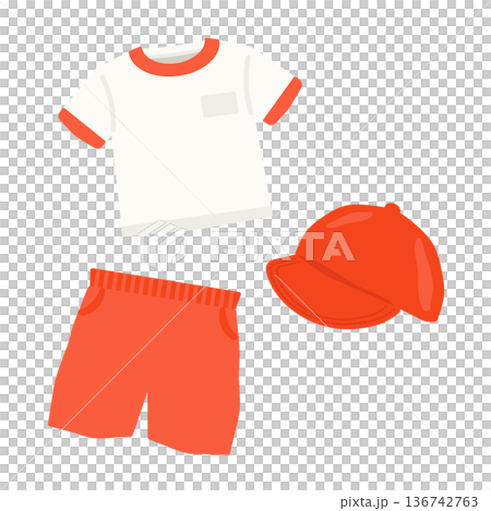 Illustration set of red gym clothes and red hat 136742763