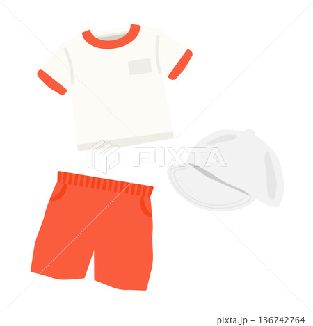 赤色の体操服と白帽子のイラストセット 赤色の体操服と白帽子のイラストセット 136742764