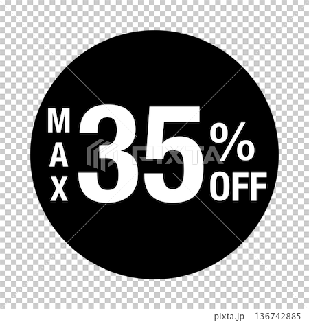 "MAX 35% OFF" logo, circular, white text, transparent background, monochrome "MAX 35% OFF" logo, circular, white text, transparent background, monochrome 136742885
