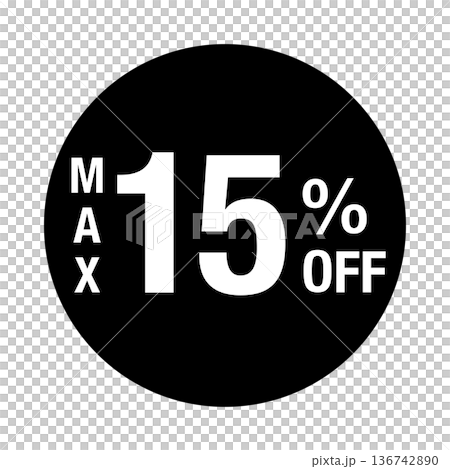 "MAX 15% OFF" logo, circular, white text, transparent background, monochrome "MAX 15% OFF" logo, circular, white text, transparent background, monochrome 136742890