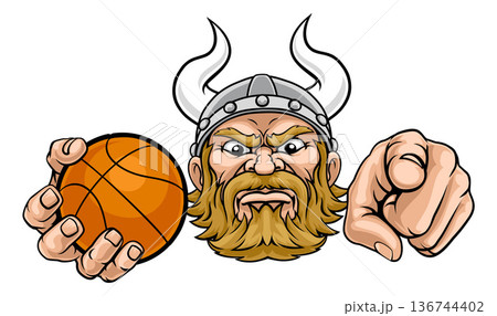 Viking Basketball Ball Sports Team Mascot Man 136744402
