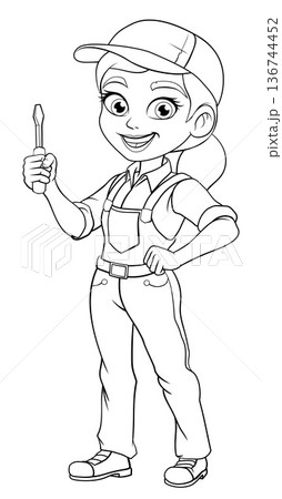 Woman Female Electrician Screwdriver Cartoon 136744452